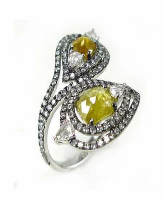18K White Gold Brown and White Diamond Bypass Ring, Size 7